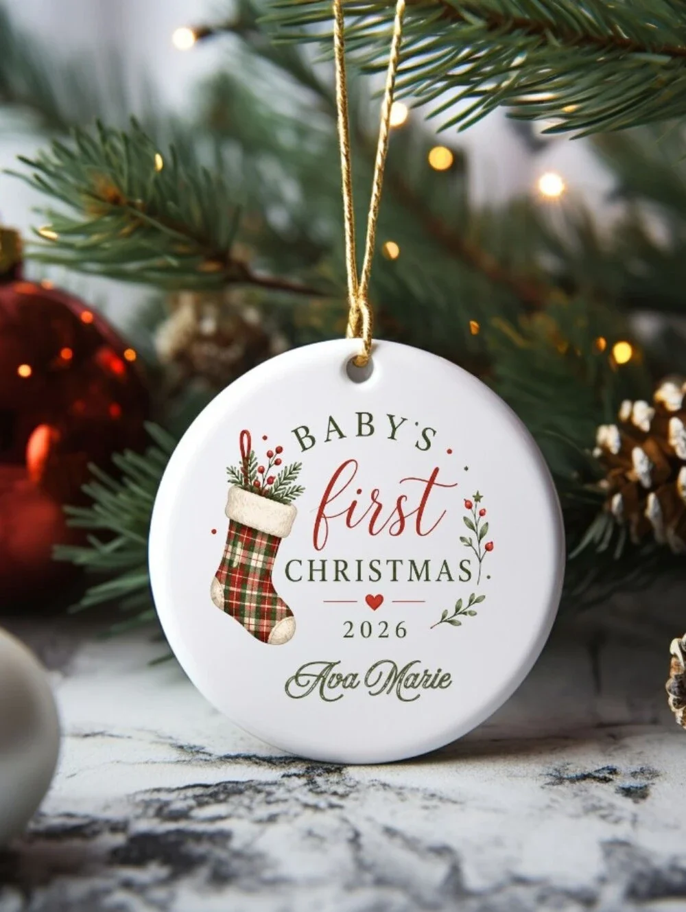 Personalized Baby's First Christmas 2026 Ornament - White